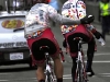 After the Amgen race was cancelled Sunday May 15, 2011 one rider chases another with a snowball in hand.Â 