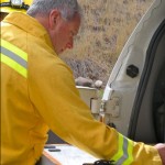 fire Tahoe-Douglas Battalion Chief Dennis McLaughlin plots where crews are fighting Tuesday's fire. Photo/Kathryn Reed