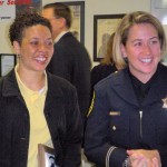 Lisa Campbell and Ally Jacobs talk to South Tahoe residents Tuesday. Photo/Kathryn Reed