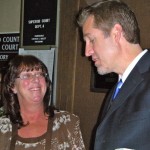 k'town Maria Barrows-Crist thanks her attorney Mike McLaughlin after Wednesday's hearing. Photo/Kathryn Reed
