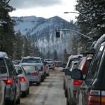 light Cars are backed up on Highway 50 and Tahoe Keys Boulvard. Photo/Kathryn Reed