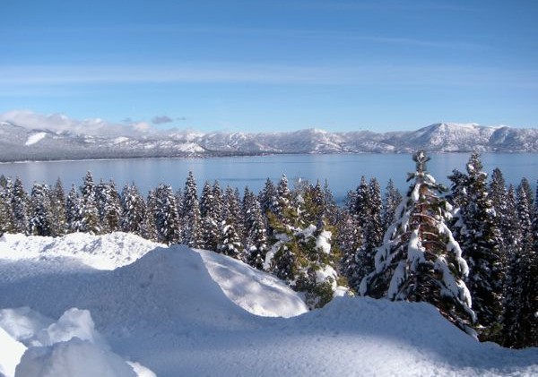 Ring of snow around Lake Tahoe