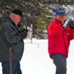 snow survey Frank Gehrke, right, reads the measurement for John Deam to record on Dec. 30. Photo/Kathryn Reed