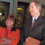A tearful Maria Barrows-Crist with attorney Mike McLaughlin after court on April. 23