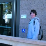 sths-1 Nathan Wieburg is the first student in the new building Monday.