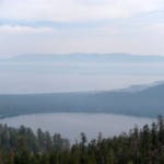 Fallen Leaf Lake and Lake Tahoe are covered by smoke in August 2009. Photos/Kathryn Reed