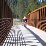 cyclist A road bike rider turned from Sawmill Road onto the bridge headed toward Meyers.