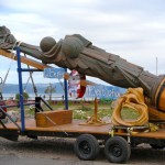Lady Liberty -- the modern version -- is hauled into the Ski Run Marina on June 24. Photo/Kathryn Reed