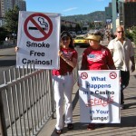 Stephanie Steinberg, left, and Janet Kahler protest outside Harrah's on July 16.