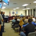council It was standing room only, with people in listening to the pot discussion on the TV in the lobby on Aug. 19. Photo/Kathryn Reed