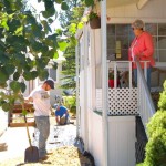 June Echeverri looks at how her yard is being re-done. Photos/Kathryn Reed