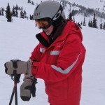helmet Whistler mountain guides, like Susan Sommer, wear helmets on the job. Photo/Kathryn Reed