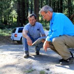 landscaping Jake Hudson recommends erosion control best practices measures to Andy Otto. Photo/Talia Henderson/TH Multimedia