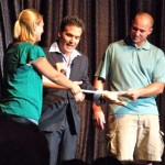 Tony Clark, center, has Sarrah and Jeff tie him up at MontBleu on Aug. 6. Photos/Kathryn Reed