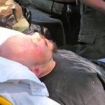 Christopher Wadstein on June 29 headed to Barton Memorial Hospital. Photo/Kathryn Reed