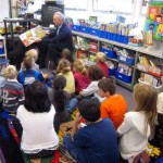 rotary Rotarian Dan Oaks reads to Zephyr Cove students on Sept. 8. Photo/Provided