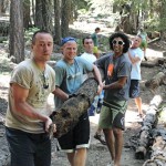 Members of Family Nature Summits build the discovery trail at Granlibakken. Photo/Provided