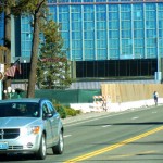 convention Cyclists don't have much leeway on Highway 50 by the convention center project. Photo/Kathryn Reed