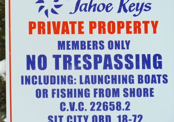 Tahoe Keys sign put up illegally