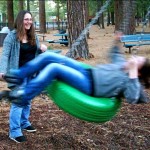 Nicole Johnson pushes her daughter Timber, 12, on the tire swing. Photos/Jessie Marchesseau