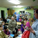 Maria Barrows-Crist on Jan. 31 tells parents Kindertown's future is in jeopardy. Photo/Kathryn Reed