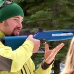 ski-1 Nathan Hoffman learns how to shoot the rifle for biathlon competition. Photos/Kathryn Reed