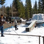 rail jam Tracy adn Trenten Heer with On Course Events create the rail jam Feb. 11 at LTCC. Photo/Kathryn Reed