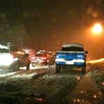 snow Traffic at 4am Feb. 18 right before the passing lane ends in Twin Bridges. Photo/Rebecca Schwartz