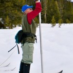snow survey 329 DWR hydrologist Frank Gehrke takes a snow measurement with a longer-than-usual pole. Photo/Brenda Knox