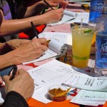 salsa-3 All the ingredients for a salsa contest -- salsa, chips, margarita, water, scorecards. Photos/Kathryn Reed