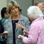 Incoming LTCC President Kindren Murillo, left, speaks May 24 with board member Roberta Mason. Photo/Kathryn Reed
