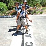Sue, Brenda and Roni straddle the state line at Van Sickle Bi-State Park. Photos/Kathryn Reed
