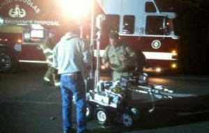 Tahoe Douglas' bomb robot determined there was no bomb in the suspect's vehicle. Photo/Provided