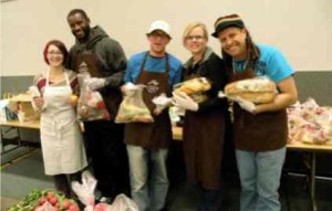Lizzy Gates, from left, Duane Young, JZ Zinniel, Kim Templeton, Tony Prendiz help at Bread & Broth. Photo/Provided