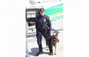 SLTPD Officer Ryan Wagoner gets his dog used to the helicopter.