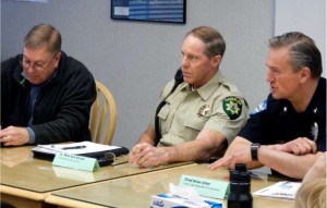 Steve Heggen (probation), Pete Van Arnum (EDSO), and Brian Uhler (SLTPD) talk crime on the South Shore. Photo/Kathryn Reed