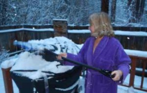 Shoveling off the barbecue on April 8.