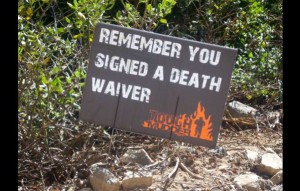 Tough Mudder may reconsider posting signs like this one that was on the Northstar course in 2012. Photo/Jessie Marchesseau