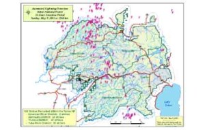 Tahoe National Forest lightning strikes map.