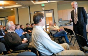 Rep. Tom McClintock, R-Granite Bay, talks May 2 to constituents in Truckee. Photo/Kathryn Reed