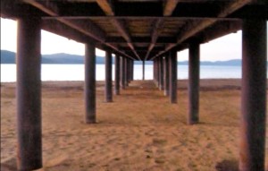 It was possible to walk under the Tahoe Keys pier in November 2009. Photo/LTN file