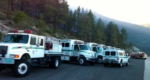 An army of fire apparatuses are along Kingsbury Grade. Photo/Susan Wood