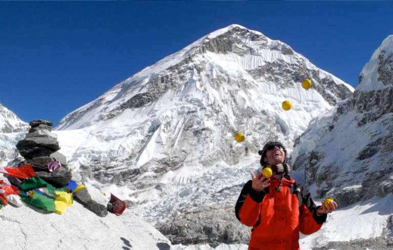 Wherever Chris Smith is in the world -- even at Everest base camp in November 2011 -- is juggles. Photos/Provided