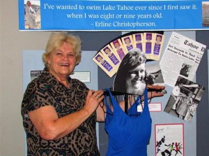 Erline Christopherson with the museum display. Photo/Denise Haerr