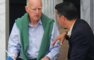 Govs. Jerry Brown, left, and Brian Sandoval at the Aug. 19 Lake Tahoe Environmental Summit. Photo/Kathryn Reed