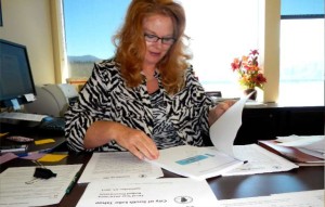 South Lake Tahoe City Manager Nancy Kerry reviews budget documents. Photo/Kathryn Reed