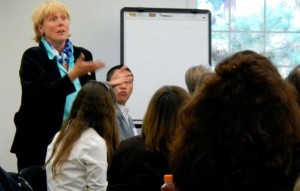 Kim Bateman, dean of Sierra College in Truckee, talks Oct. 2 about what course offerings. Photo/Kathryn Reed