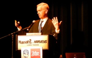 Climate change expert Bill Collins talks Jan. 10 at Harrah's Lake Tahoe in Stateline. Photo/Kathryn Reed