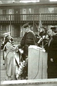 “First graduation” is from June 1976, with just 11 grads, back at the old motel. That’s Dr. Fritz Wenck handing out the diploma…still a Board member today.