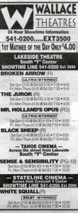 A 1996 ad in the Tahoe Daily Tribune for the six Wallace screens.